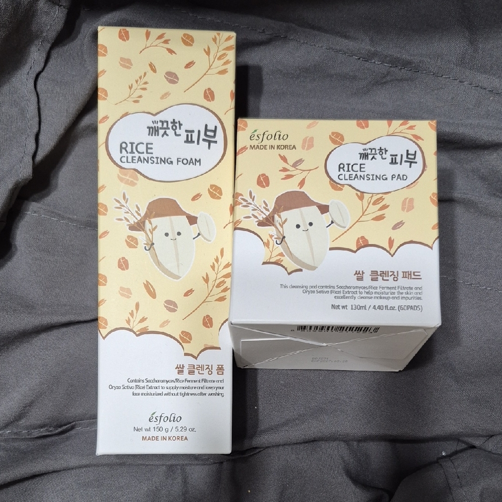 esfolio Rice Cleansing Foam & Pad Set — Cream